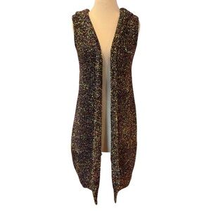 Fashion Apparel Rare Rainbow Metallic Eyelash Knit Longline Hooded Vest Size S/M